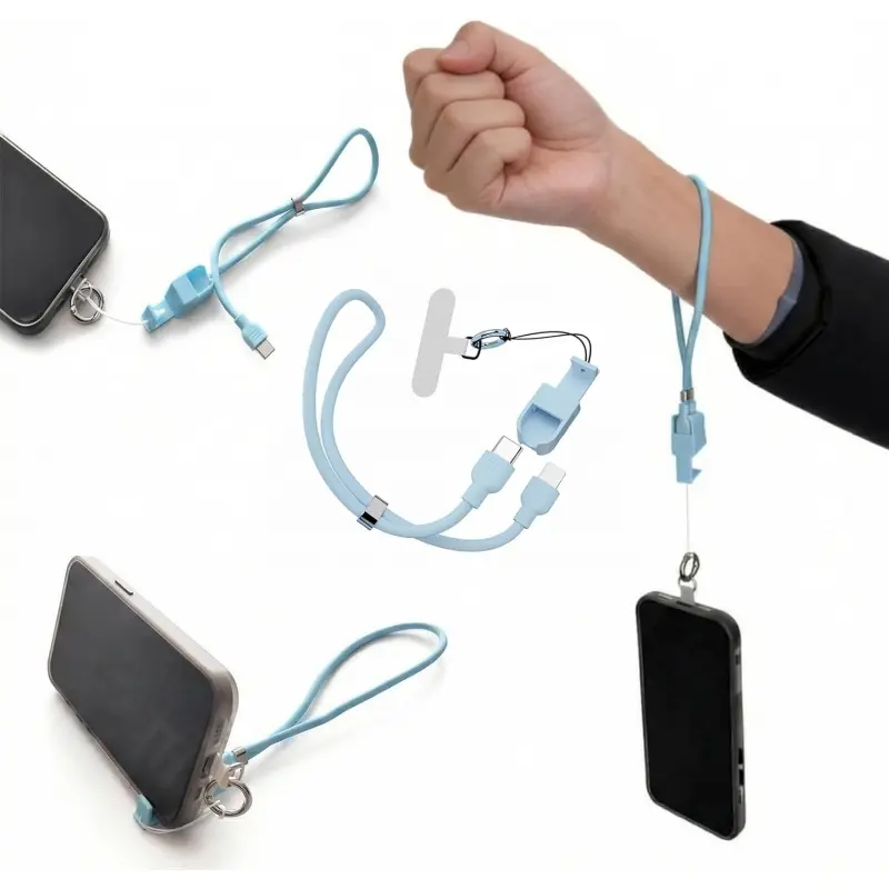 3-in-1 Mobile Phone Wrist Strap Lanyard - Built-in Stand, Fast Charging USB-C to Lightning Cable, Clip-on Charger Accessories for iPhone, Travel & Gym Essentials (Phone Straps & Charms), Clip-On Charger Phone Straps & Charms