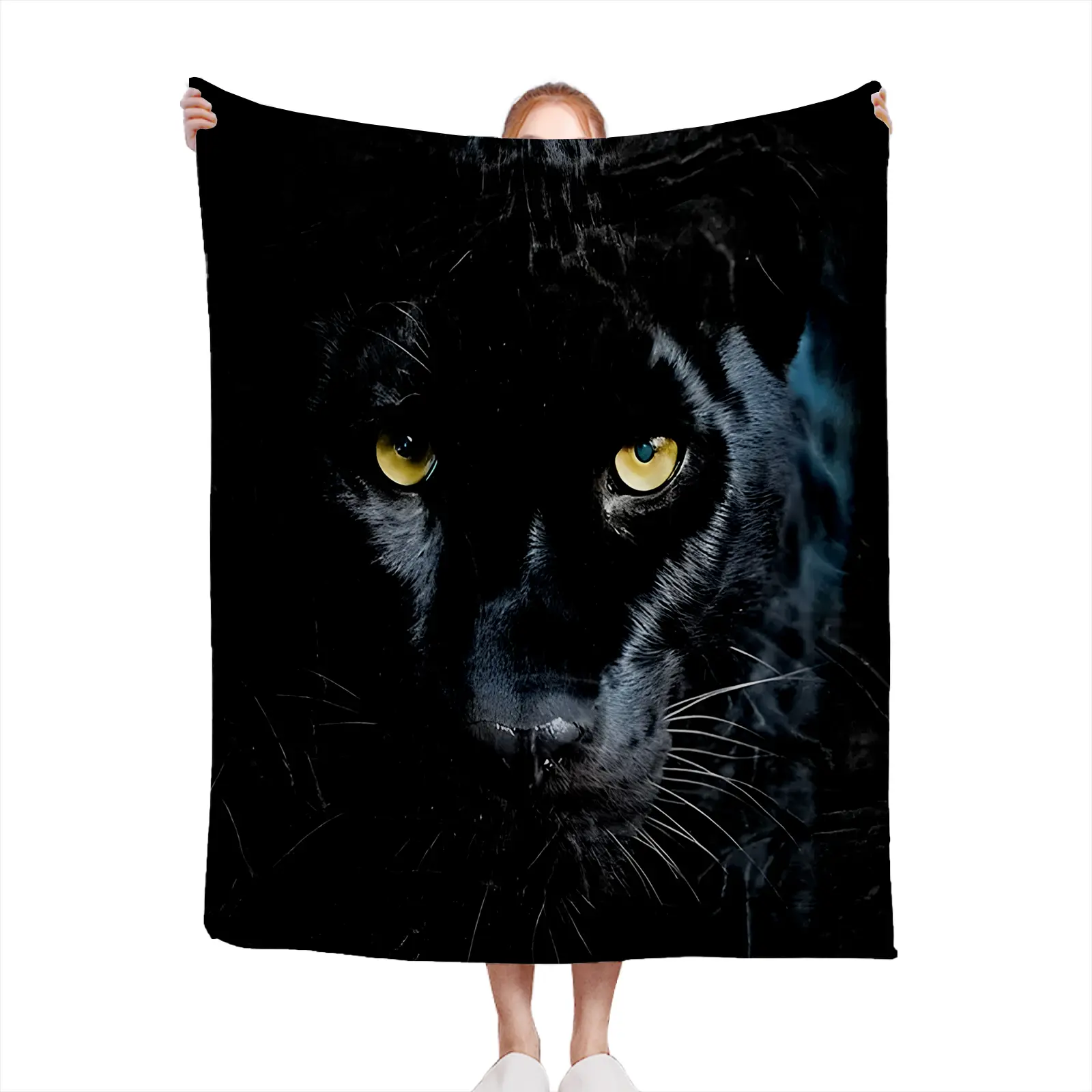 Soft Cozy Throw Blanket Flannel Black Panther Print 3D Digital Art Living Room Bedroom Decor Gift For Animal Lovers2607230210