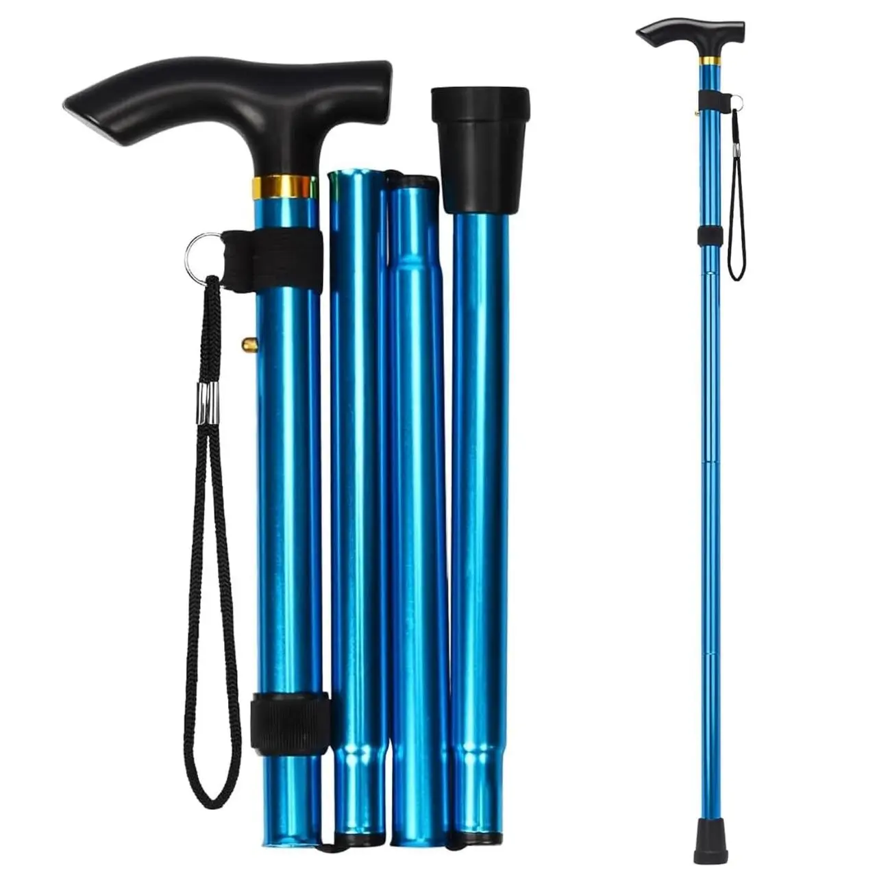 Adjustable Folding Walking Cane for Men & Women, Portable Lightweight Design, Five-Tier Height Adjustment, Ideal for Elderly Balance Support, Canes for Seniors