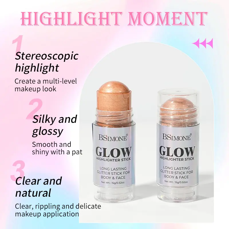 Body glitter pearl highlighter stick, facial makeup, waterproof, sweat-proof, long-lasting, brightening eyeshadow highlighter