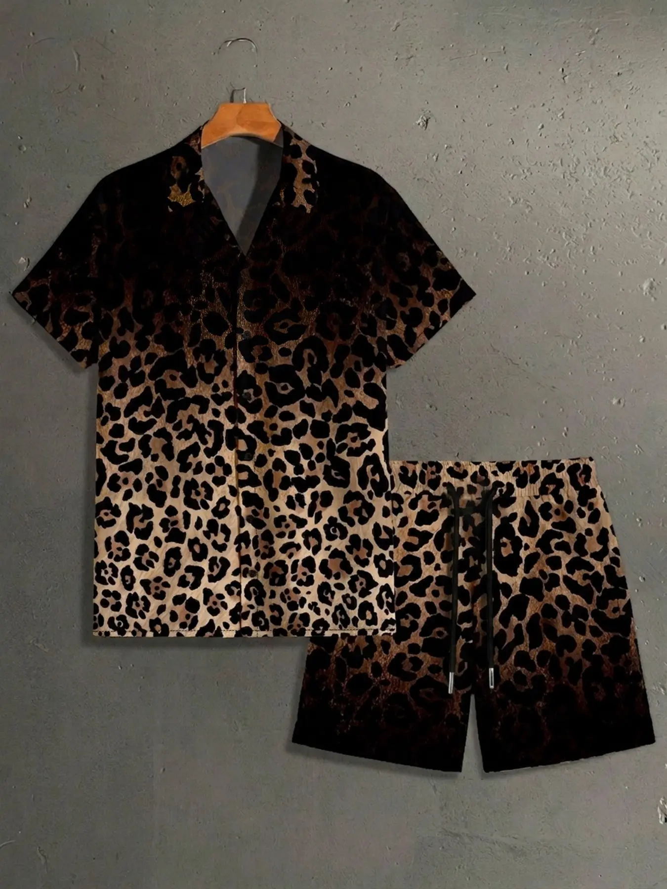 Men's Leopard Print Graphic Shirt and Shorts Resort Wear Set Outfit, Fashionable Casual Comfort Fit, Perfect for Daily Leisure Activities, Versatile Men's Clothing, Outfit Sets