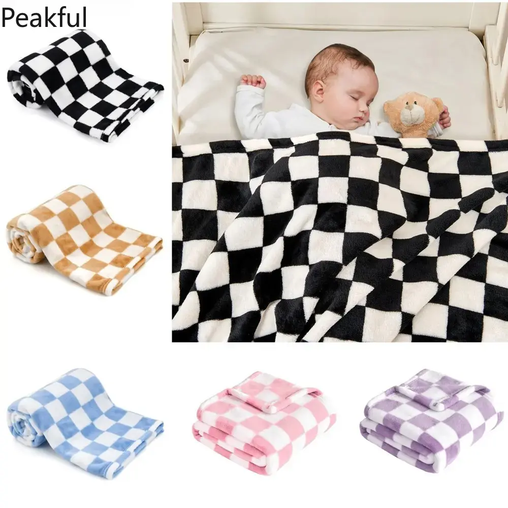 Ultra-Soft Checkered Fleece Baby Blanket, Breathable Cozy Swaddle Wrap for Newborns, Stroller Cover, Crib Bedding & Travel Blanket, Ideal Baby Shower Gift for All Seasons