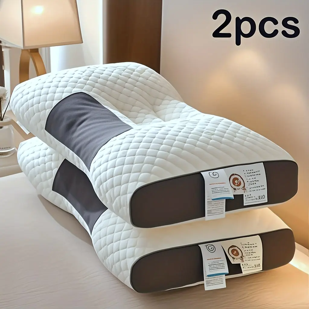 2pcs, Soft Massage Neck Pillow - Ergonomic Corrective Contour Support, Neck Care High Quality Pillow Core, Provide Deep Sleep Neck Support, Removable Cover Sleep Comfort, Student Dormitory Essential, Not Collapse, Machine Washable Viable