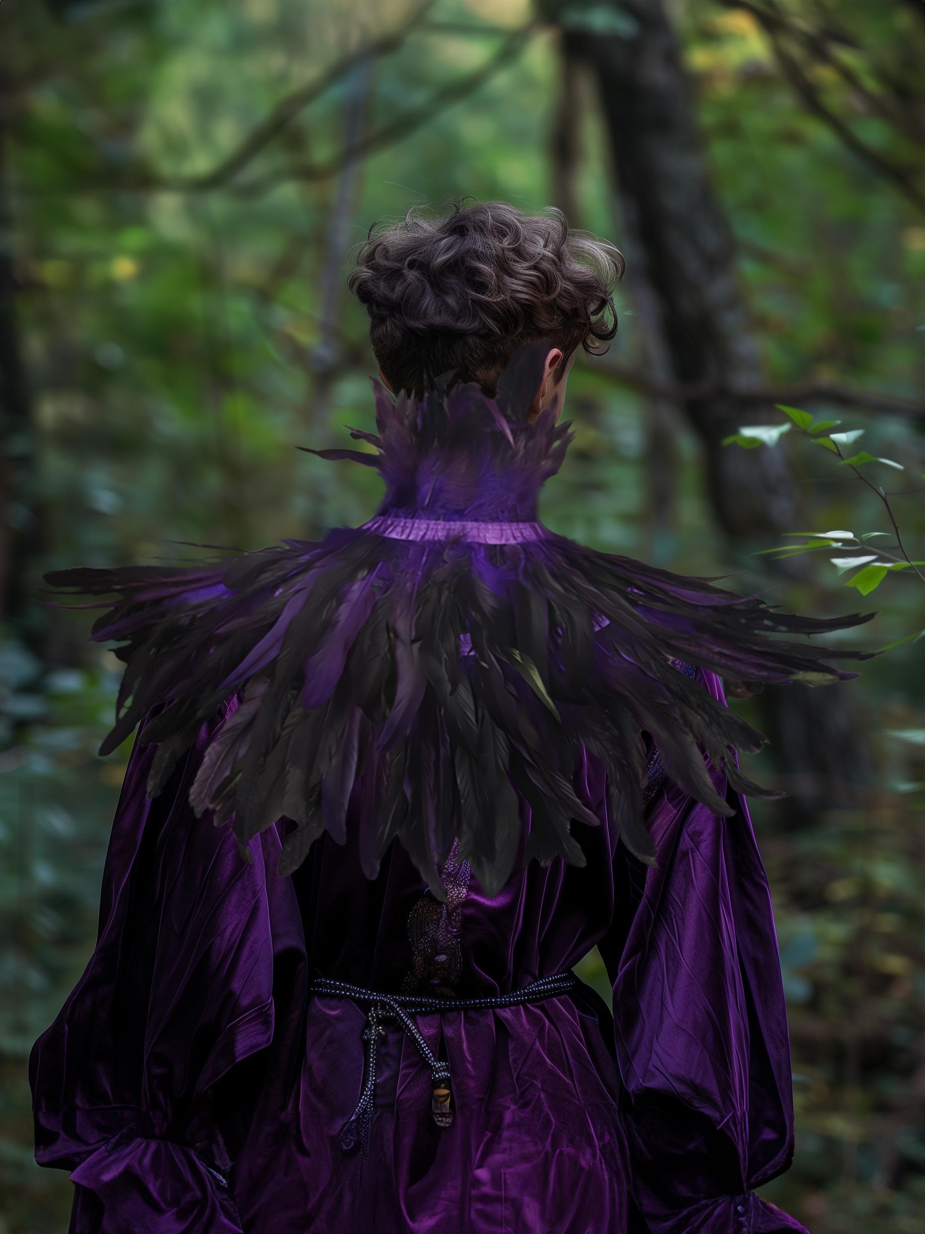 Black Witch Feather Collar Maleficent Crow Shawl Costume Halloween Swan Wings Accessories Women's Cloak Womenswear Clothing