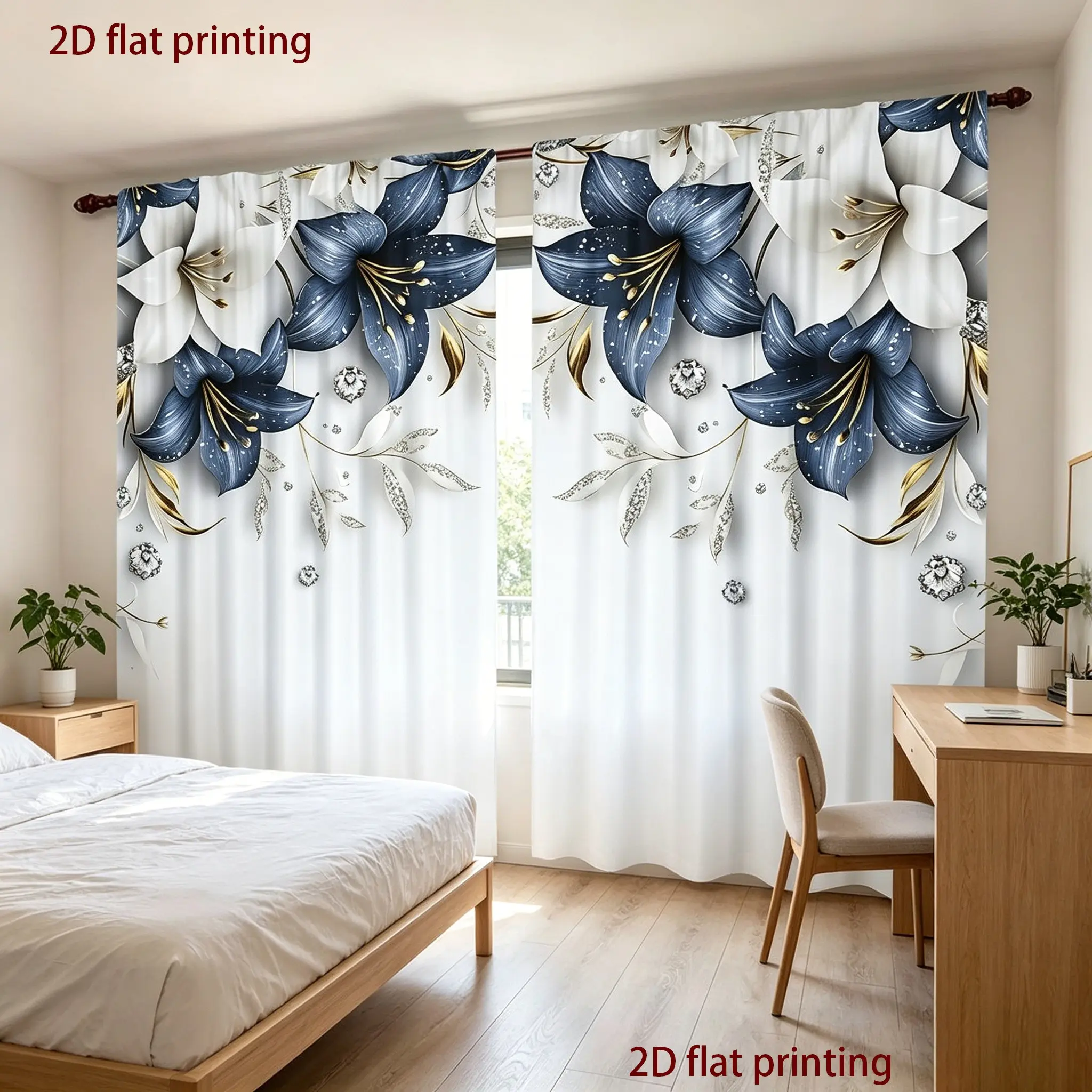 2-piece set of floral curtains, durable semi transparent polyester curtains, suitable for bedrooms/living rooms/study rooms, home decoration, preferred curtains for Valentine's Day, Floral Sheer Curtains, Window Curtains