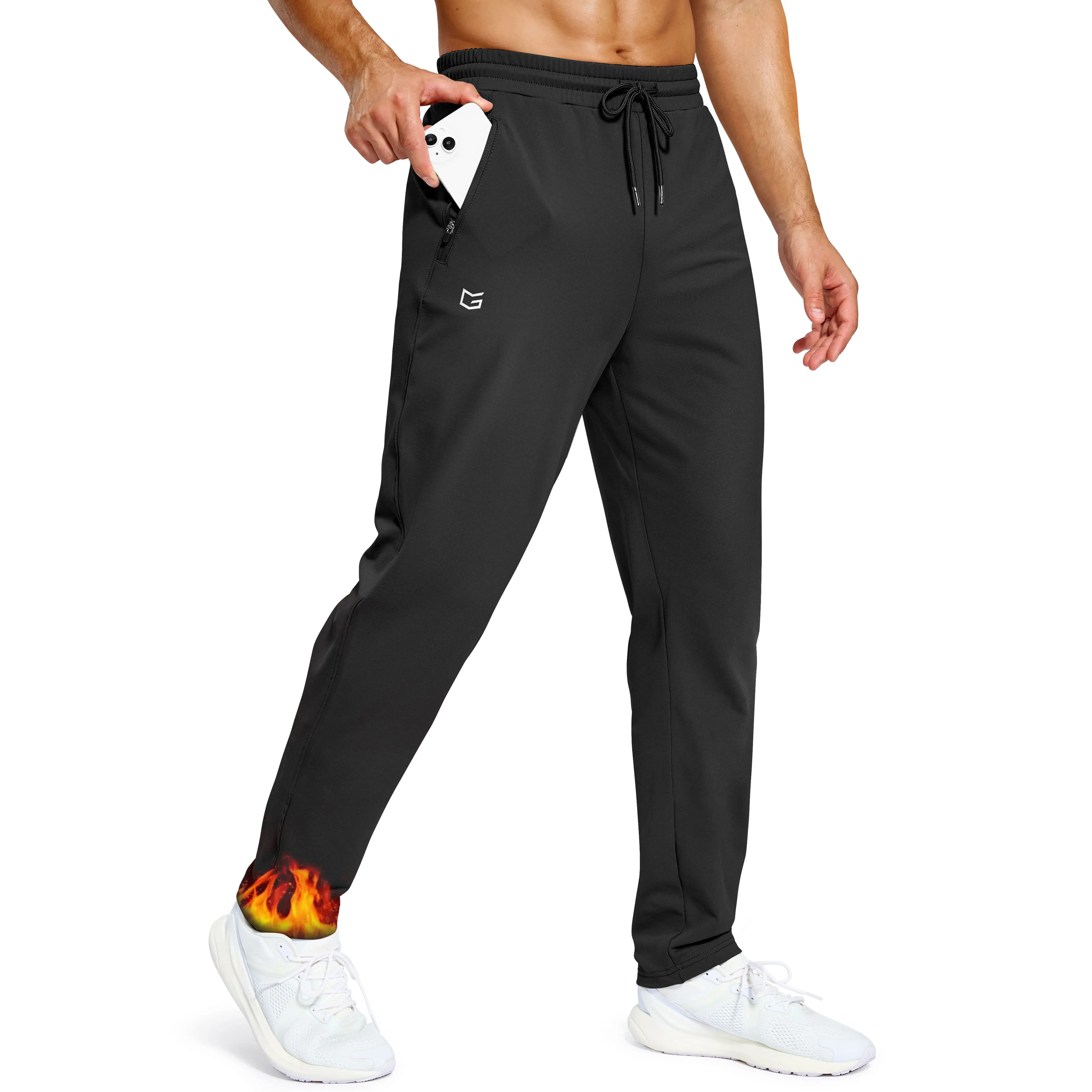Men's Fleece Lined Winter Pants 32"/34"/36" Inseam Tall Sweatpants with Zipper Pockets Warm Water-Resistant Athletic Joggers Men