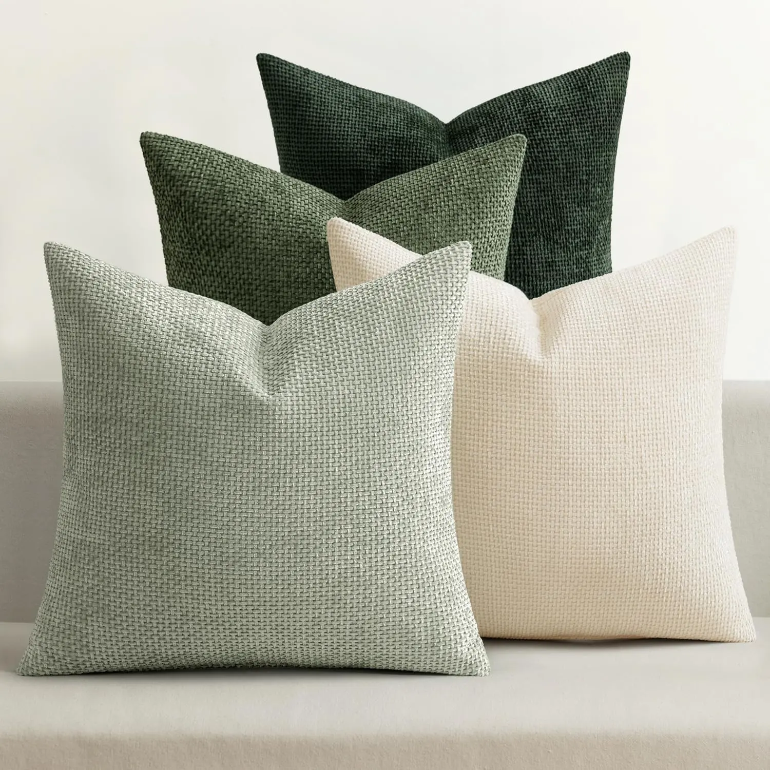 4PC 18x18"/20x20" Gradient Green Textured Chenille Pillow Covers | Cozy Nature-Inspired Couch Decor | All-Season Home Essential & Holiday Must-Have 🌿 | Gift Ready | Perfect Gift Choice for Friends & Family