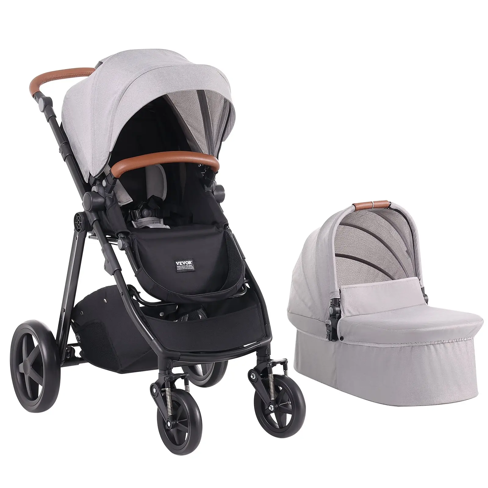 【toolupgrade】VEVOR 2-in-1 Travel System Stroller Combo Set (Light Gray) - Infant Bassinet, Reversible Seat, 1-Hand-Fold, EVA Tires with Brake, Aluminum Frame, Foldable Carseat
