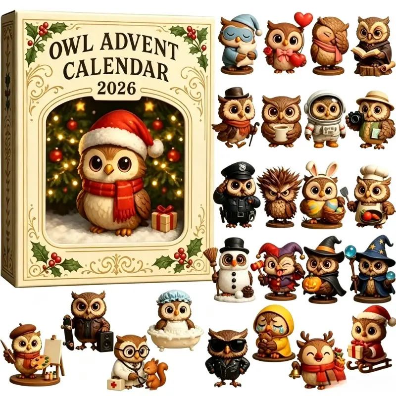 2026 Owl Arrival Calendar, 24 Owl Decor Christmas Countdown Calendar, Cute Bird Ornament, Adult Gift, Unique Owl Decoration for Christmas Tree