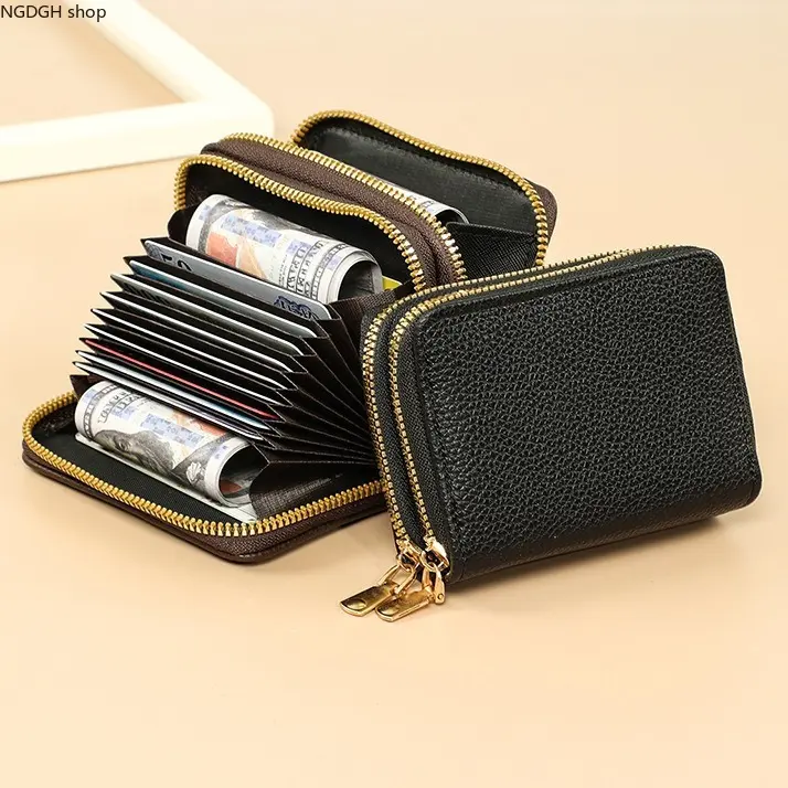 Compact Ladies Double Zip Accordion Wallet, Hot Selling Leather Card Case, Multi Layer Card & Cash Storage Purse, Premium Faux Leather, Smooth Metal Zipper, Lightweight Small Wallet for Daily Errands, Vacation and Night Out Accessories