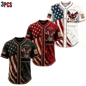 Men's USA 250th Anniversary Baseball Jersey Patriotic American Flag Eagle Button Down Shirt 1776-2026, Vintage Distressed 4th of July Independence Day Graphic Tee, Unisex Casual Sports Top for Men Women, White