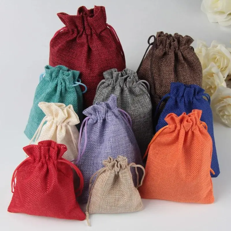 Linen Drawstring Bags - Jute Fabric, Soft, Lightweight, Reusable, Multi-Size, Mixed Colors, Home Organizer Storage Sacks for Jewelry, Wedding Favors, Daily Portable Needs Gift