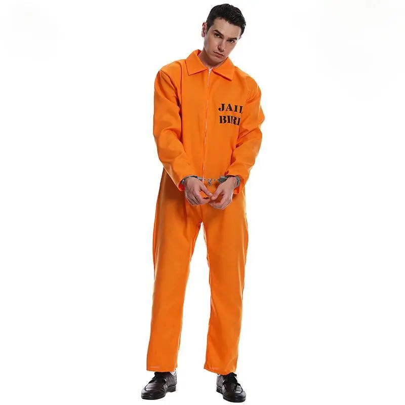 Halloween Couple Style Prisoner Cosplay Party Costume Jumpsuit Uniform Set