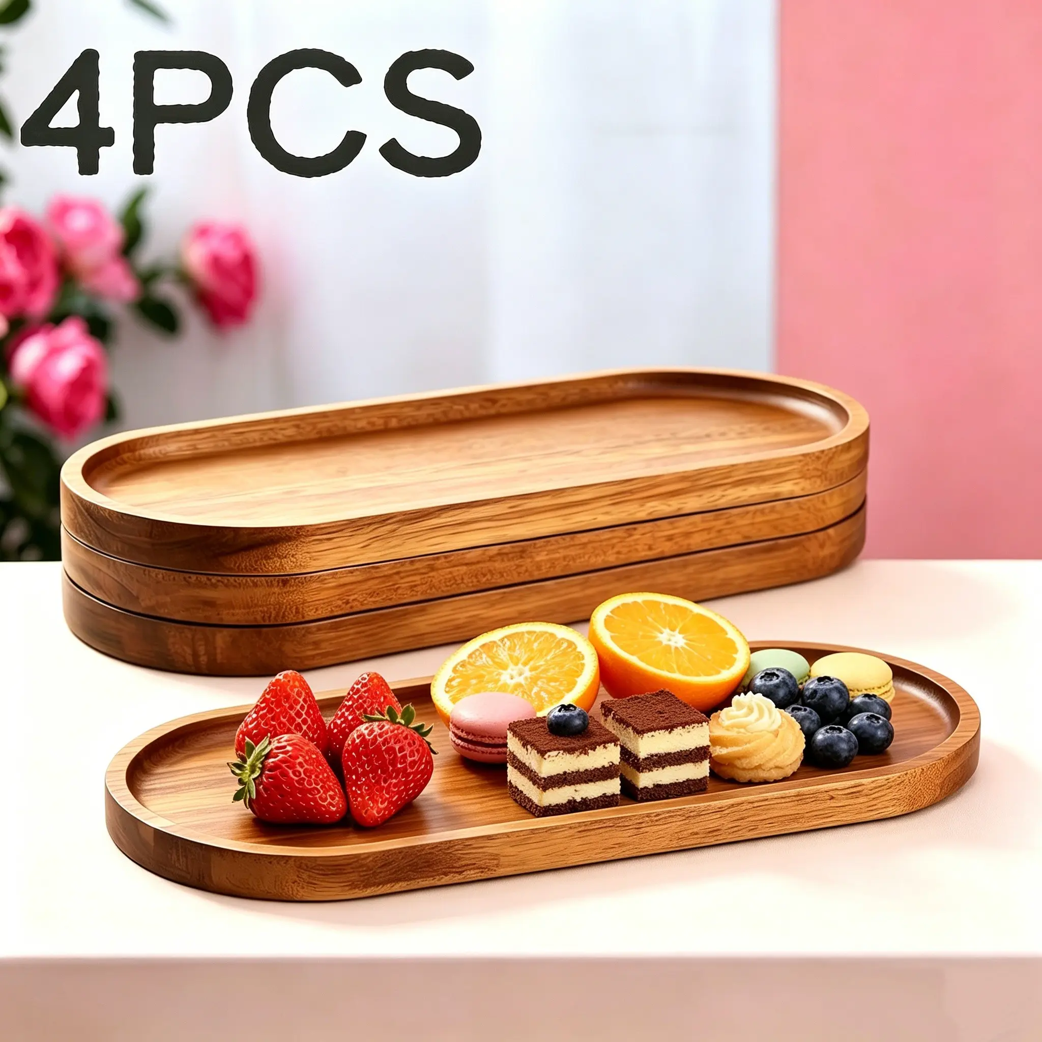 4-Pack Wooden Trays, 10-inch And 12-inch Deli Boards, Oval Wooden Platters, Wooden Dinner Plates, Platters, Cheese Plates, Bulk Desserts, Snacks, Breads, Fruit, Appetizers