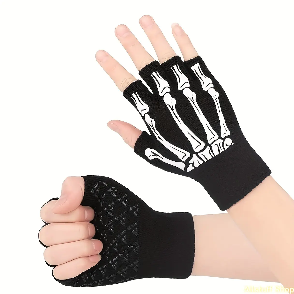 Men's Skull Skeleton Pattern Half Finger Gloves, Creative Breathable Sports Gloves For Outdoor Activities, Halloween Gift, Day Of The Dead Goods Halloween Gifts