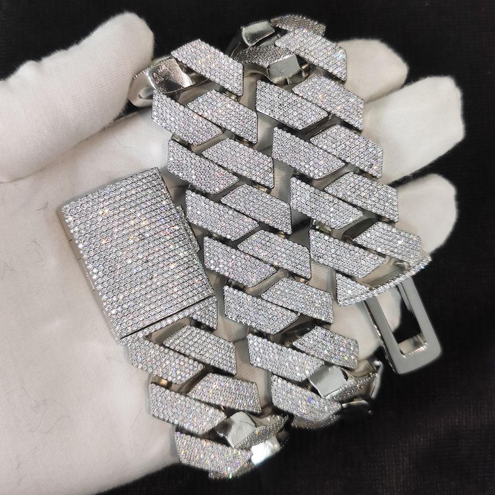 Pass  Test  25mm Wide 4Rows  Solid Silver Cuban link chain for Rapper Hip Hop Iced Out Necklace