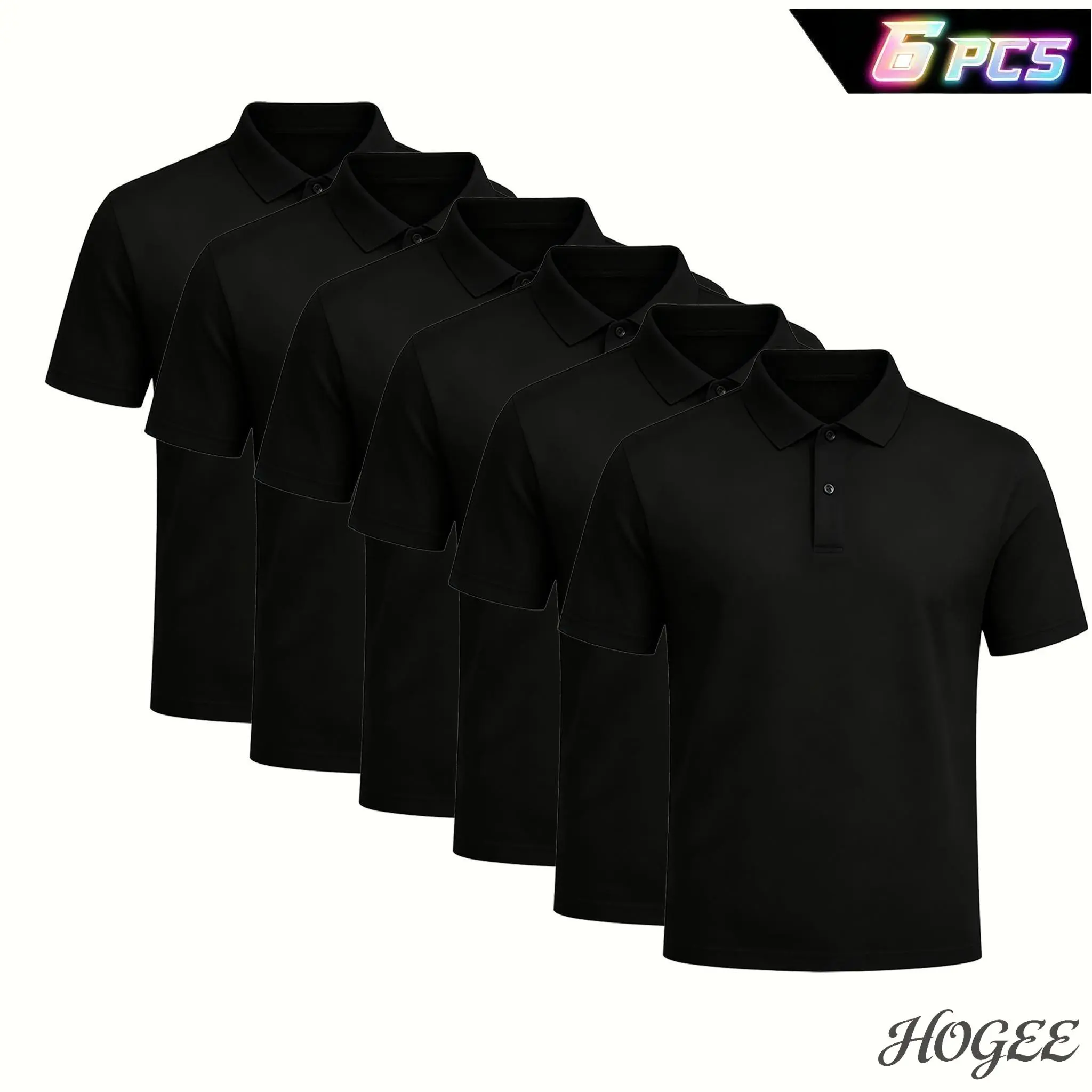 HOGEE CLOTHING FACTORY Men’s 6-Pack Plain Classic Stylish Short-Sleeve Solid Button-Collared Polo Shirts, Comfort-Fit Durable Menswear for Golf, Summer Daily Wear, Multiple Colors Available