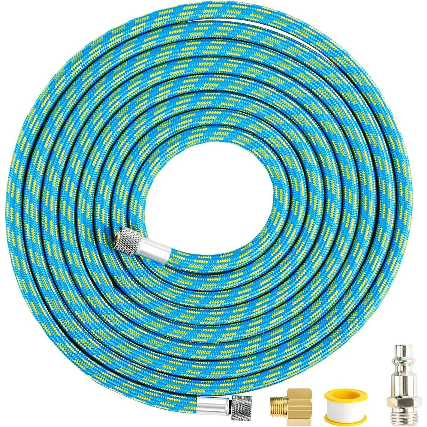 Premium10-Ft Braided  Hose with -Standard Air Compressor Quick Connect and 1/8" to 1/4" Adapter, Compatible with Harder & Steenbeck, Iwata,  and Other Mainstream Airbrushes