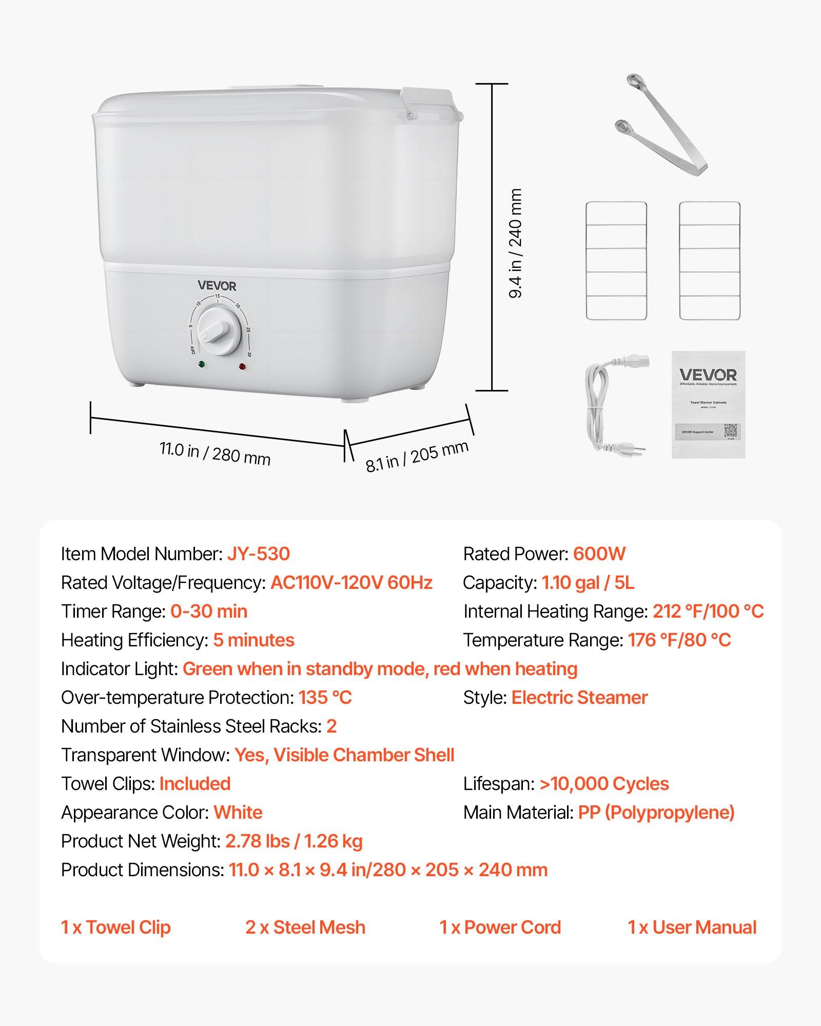 VEVOR Hot Towel Warmer, 1.1 gal Small Towel Steamer with Clip & Indicator, Holds 12-15 Towels, Portable Facial Warmer Quickly Heats Up in 5 Minutes, for Spa, Barber, Manicures, Massage, Salon, White VEVOR Hot Towel Warmer, 1.1 gal Small Towel Steamer with Clip & Indicator, Holds 12-15 Towels, Portable Facial Warmer Quickly Heats Up in 5 Minutes, for Spa, Barber, Manicures, Massage, Salon, White