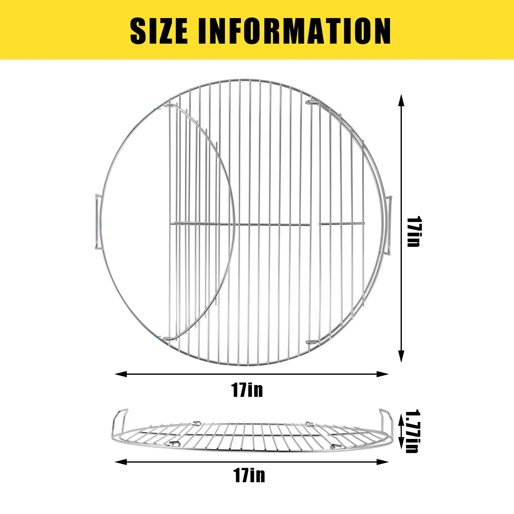 17 Inch Adjustable Round Grill Grate Charcoal Grill Rack Carbon Steel Chrome Plated Barbecue Cooking Grid for Outdoor Camping Picnic Backyard