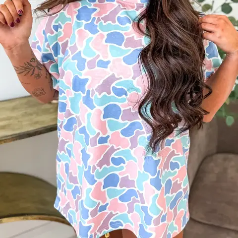 Summer Casual Camouflage Pattern Print Loose Round Neck T-Shirt, Comfortable Daily Wear, Perfect for Warm Weather, Stylish and Relaxed Fit