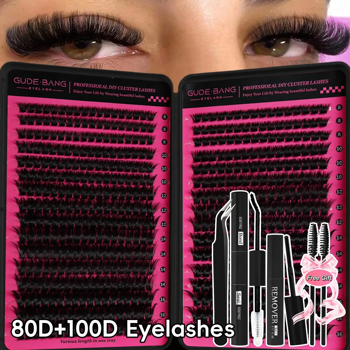 All-in-One Cluster Lashes Kit with Glue, Remover & Tweezers, Wispy False Eyelashes for Easy DIY Application, Natural to Fluffy Looks, Beginner Friendly, Long-Lasting Wear, Includes 2 Lash Brushes
