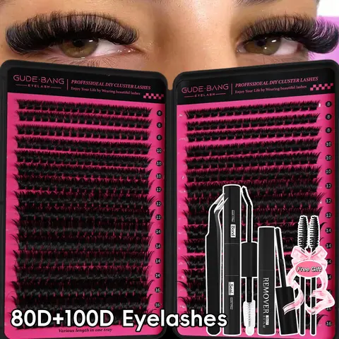All-in-One Cluster Lashes Kit with Glue, Remover & Tweezers, Wispy False Eyelashes Makeup for Easy DIY Application, Natural to Fluffy Looks, Beginner Friendly, Long-Lasting Wear, Includes 2 Lash Brushes