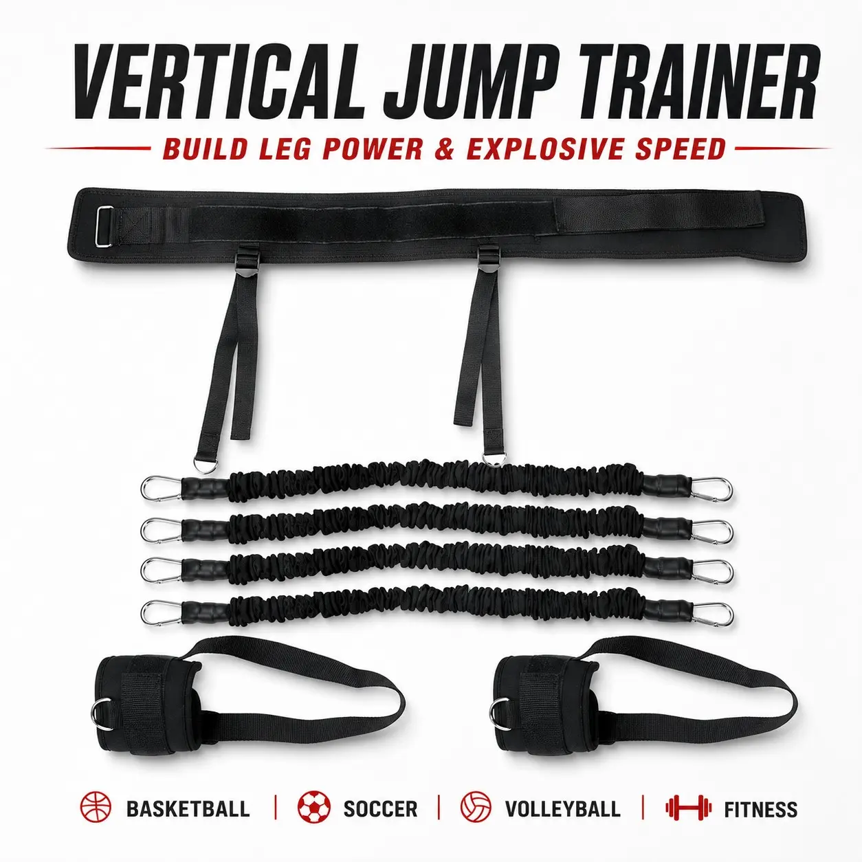 Vertical Jump Trainer Set with Waist Belt and Ankle Straps, Resistance Bands Training Equipment for Basketball Dunk Training, Leg Strength, Speed and Agility Workout, Exercise Equipment