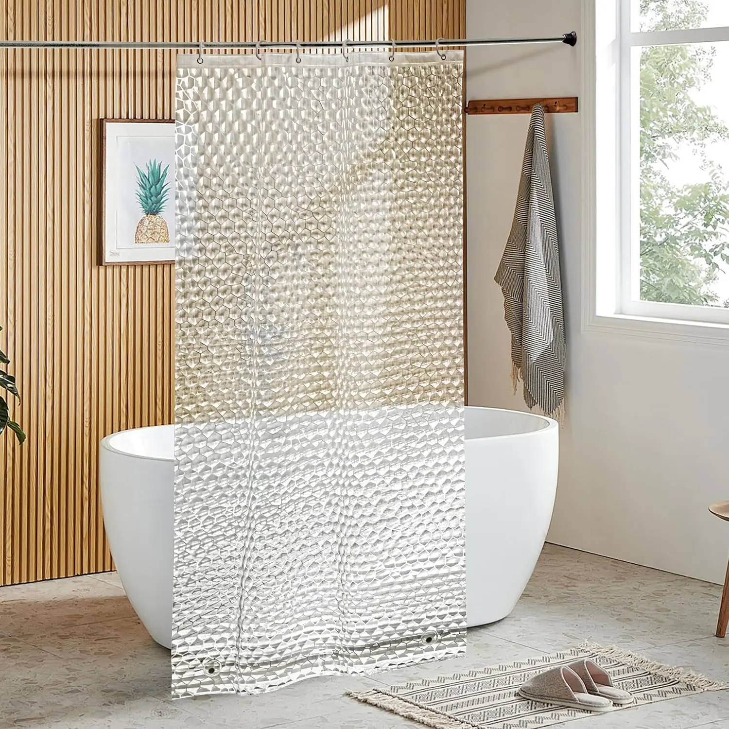 EVA Clear Shower Curtain with Water Cube, Water-Repellent Liner with 3  for Bathroom, 36x72 Inches