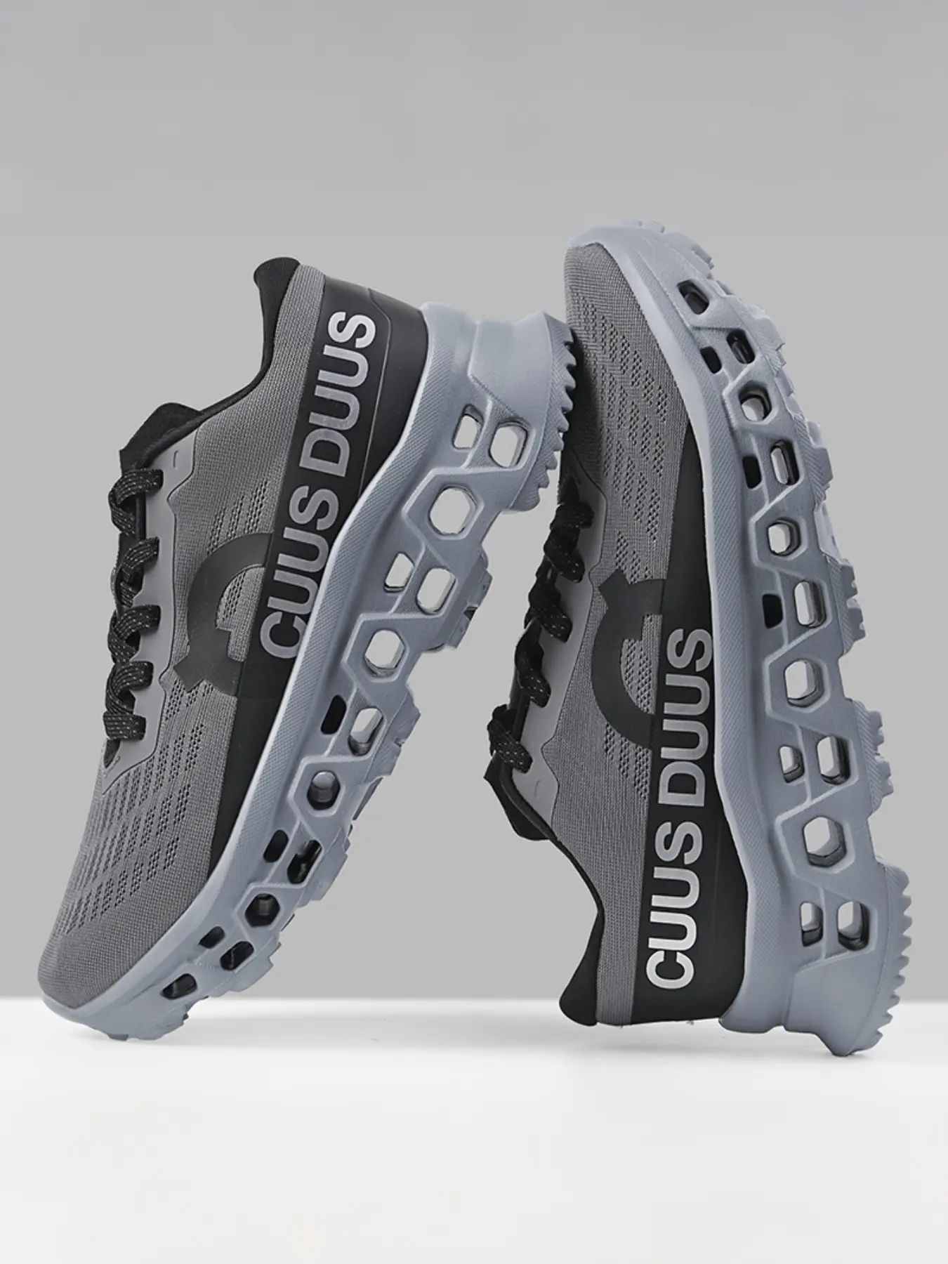 Summer Breathable Multi-Color Shock Absorbing Running Shoes, Perforated Hollow Out Thick Sole, Flyknit Mesh Outdoor Men's Sports Sneakers