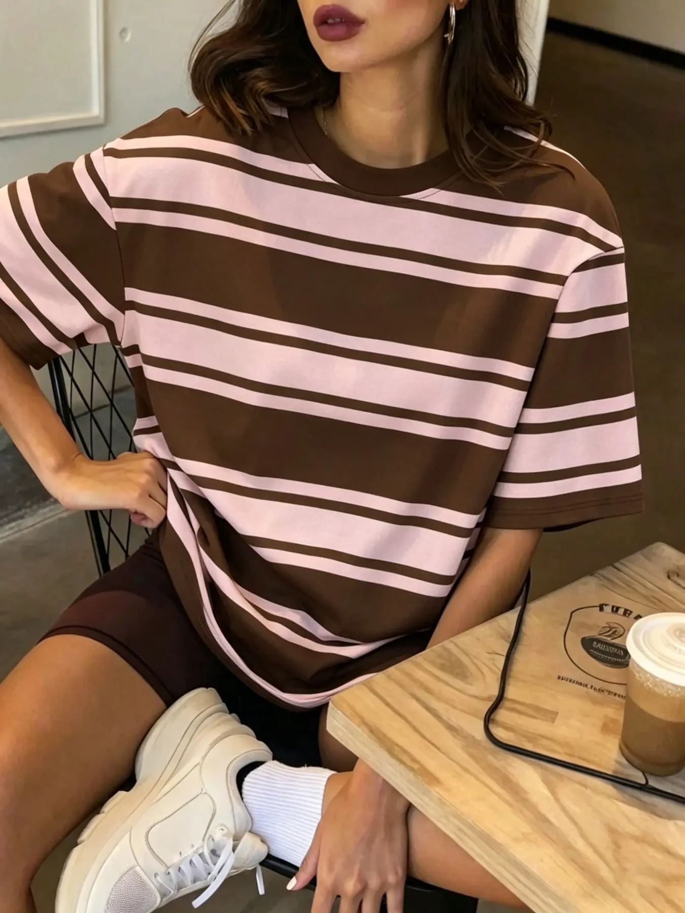 Vintage Striped Loose Oversized Round Neck Short Sleeve T-Shirt, Comfortable Soft Fabric, Fashion Fresh Style, Ideal for Daily Casual Wear