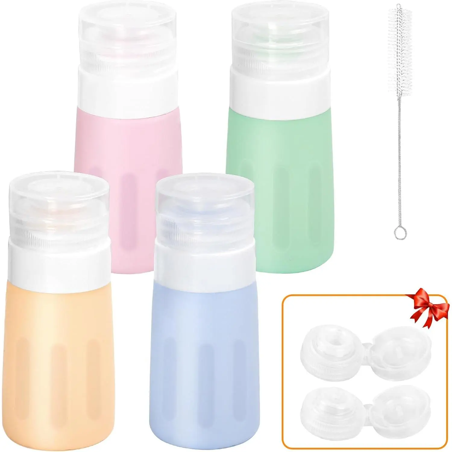 4 count Condiment Squeeze Bottles for Sauces, Leakproof Salad Dressing Container to Go, Small  Squeeze Bottles with Brush, Condiment Containers Dispenser for Ketchup Hot Sauce Lunch Travel, 2 Oz