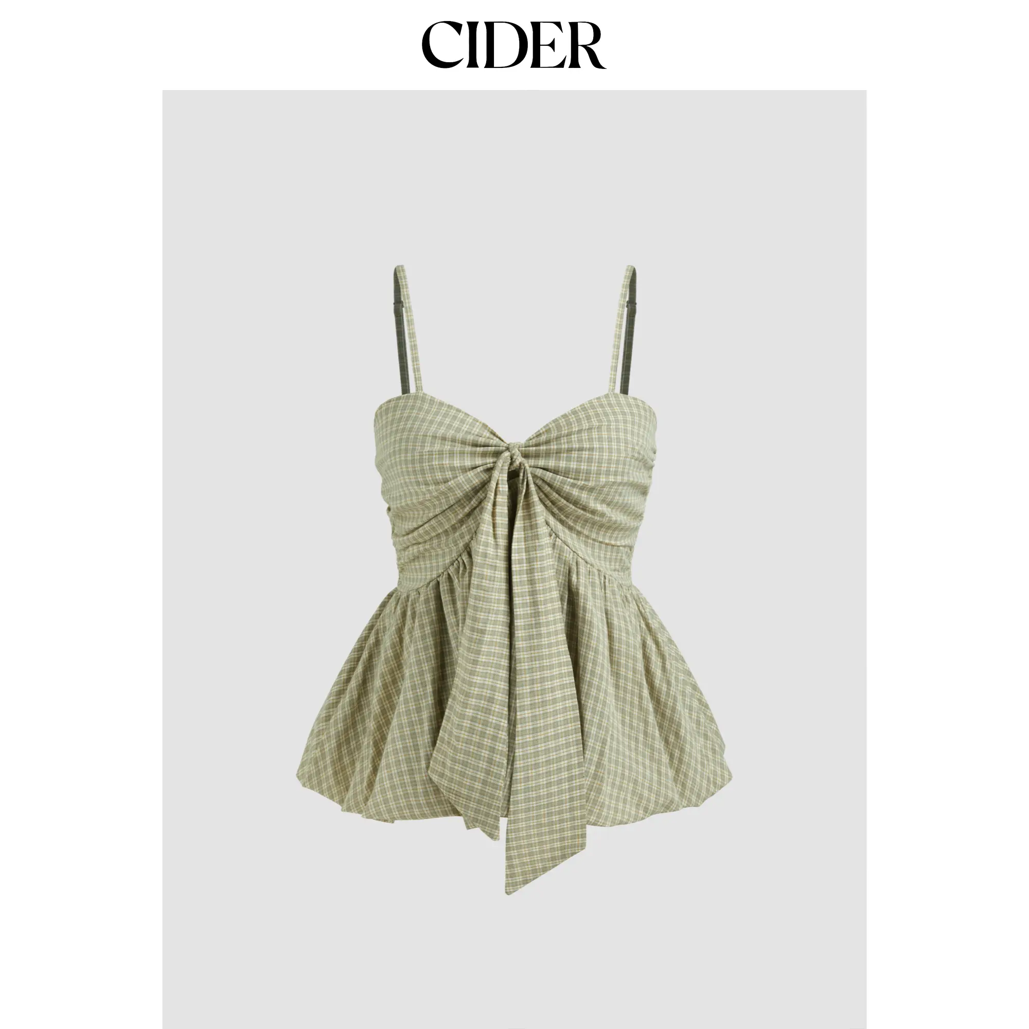 Cider Check Shirred Knotted Bubble Hem Cami Top SummerWins SummerFinds
