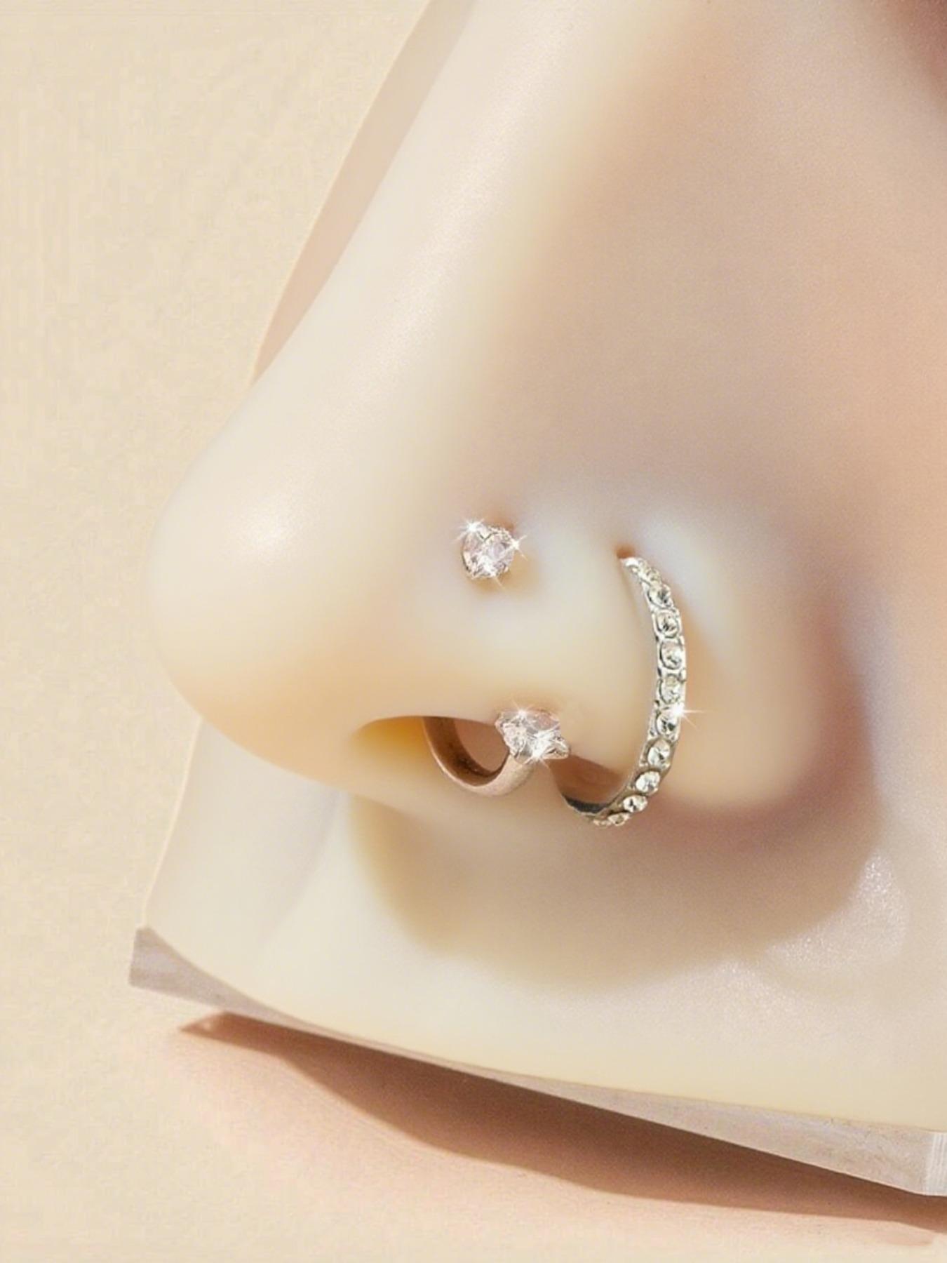 16g Surgical Steel CZ Cube Nose Rings, U-pivot Ear Cartilage Stud Jewelry for Women & Men, Trendy All-match & Exquisite Jewelry for Birthday Gift