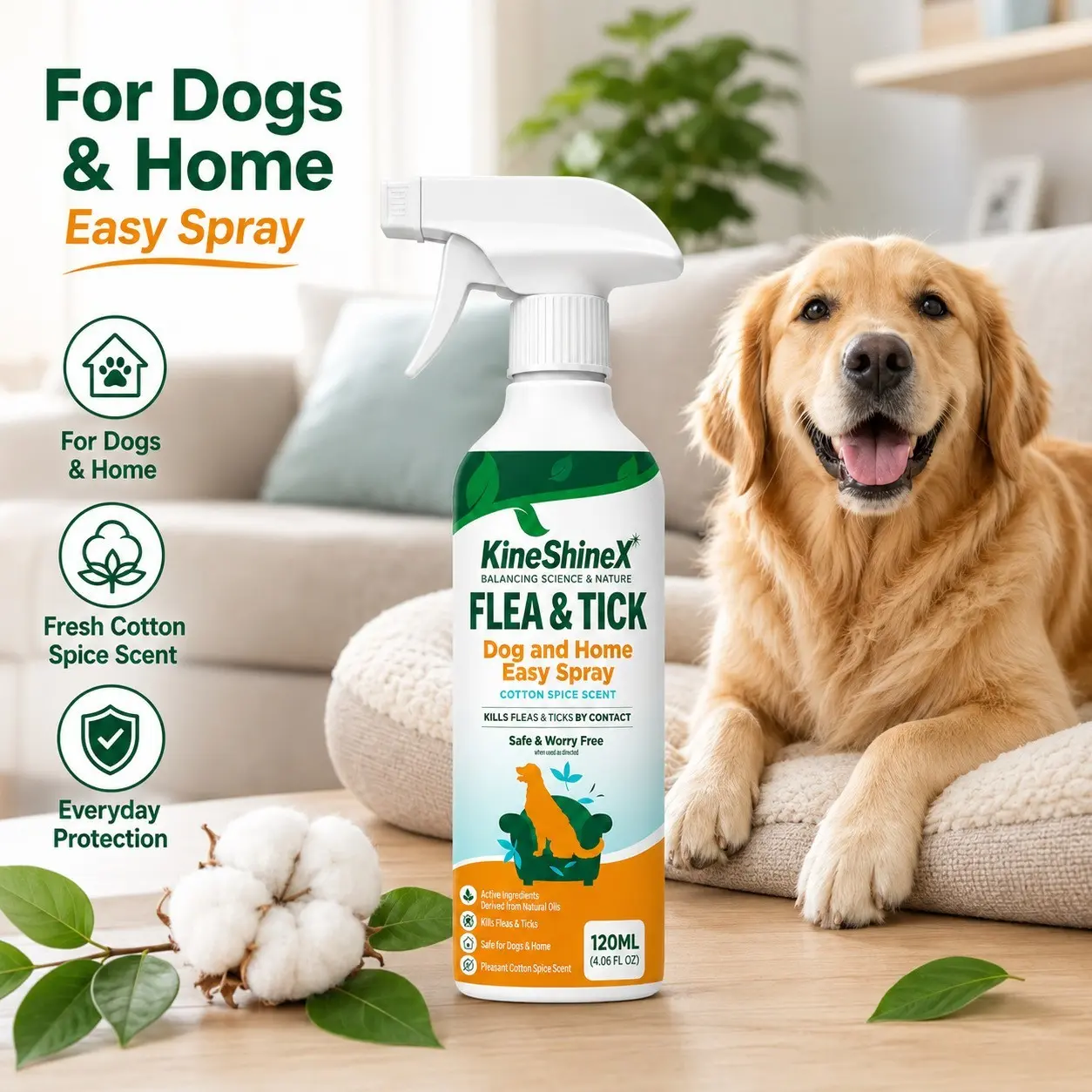 Kineshinex Dog Flea and Tick Spray, Flea Killer, Universal Use for Sofa, Bedding, Carpet, Multi-Scene Application, Home Pet Care Solution