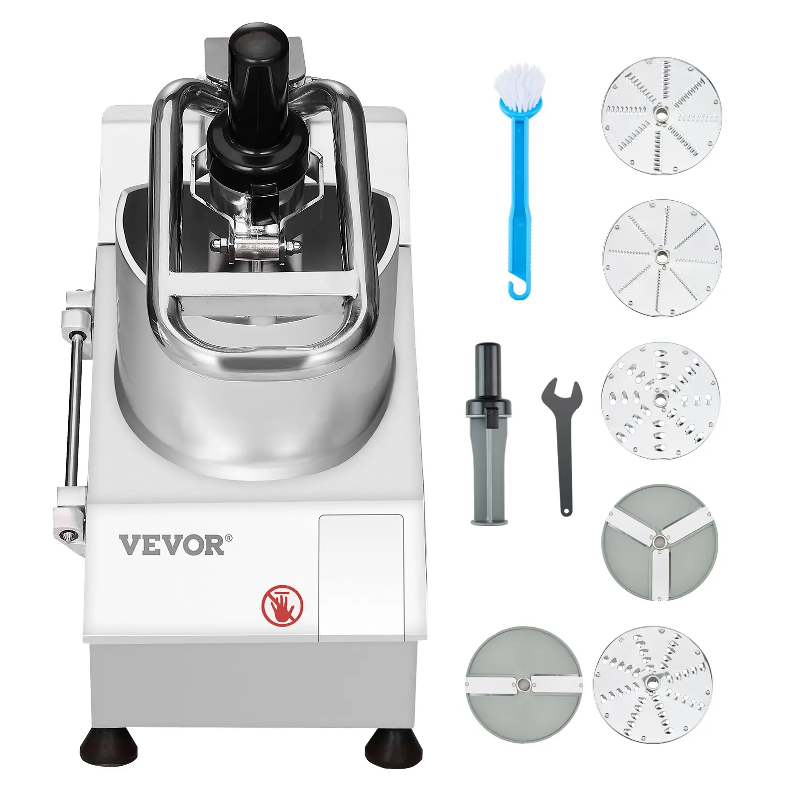 VEVOR Food Processor Vegetable Chopper, 2 Feeding Holes Food-Grade Stainless Steel Food Processor Chopper with Detachable 6 Blades, 3mm/5mm/7mm/10mm Shredder, 2mm/4mm Slicer, for Vegetables, Fruit