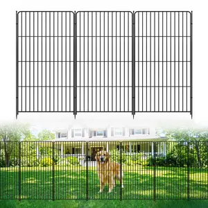 Garvee No-Dig Metal Garden Fence with Door – Outdoor Decorative Animal Barrier for Yard & Patio – 8 Pack, Black – Each Panel 48in x 27in