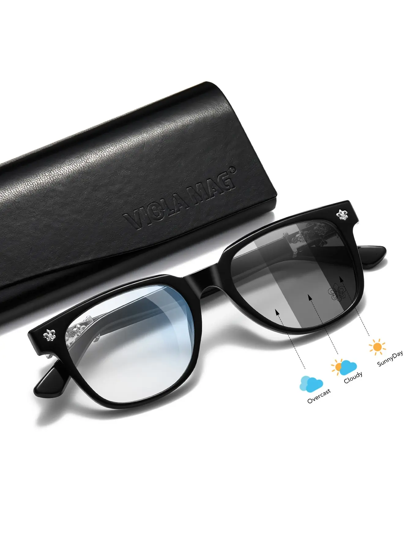 Classic Retro High-End Square Metal Frame Photochromic Glasses, Photochromic Eyewear, Square Frames Eyeglasses, Includes Glass Case and Other Accessories, Stylish Eye Protection, Square Fashion Glasses, High Quality Eyewear