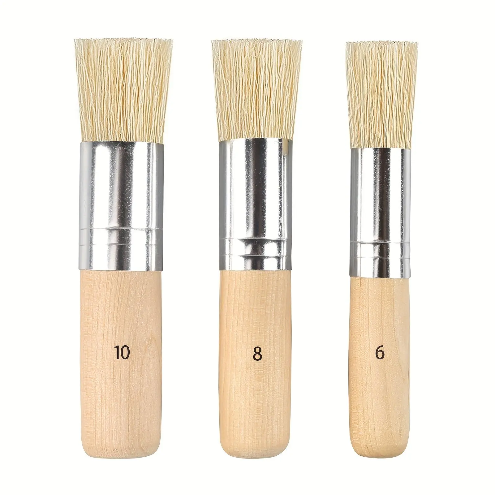 3pcs Wooden Stencil Brushes Pure Natural Stencil Brushes, Painting Bristle Brushes For Acrylic Oil Watercolor Painting Project Card DIY Crafts, 3 Sizes