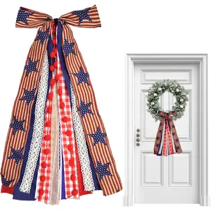 4th of July Patriotic Wreath Bows for Front Door, Red Blue Stars and Stripes Ribbon Bowknot Holiday Bows Accessories for Wreath Anniversary Decorationsfidget toys