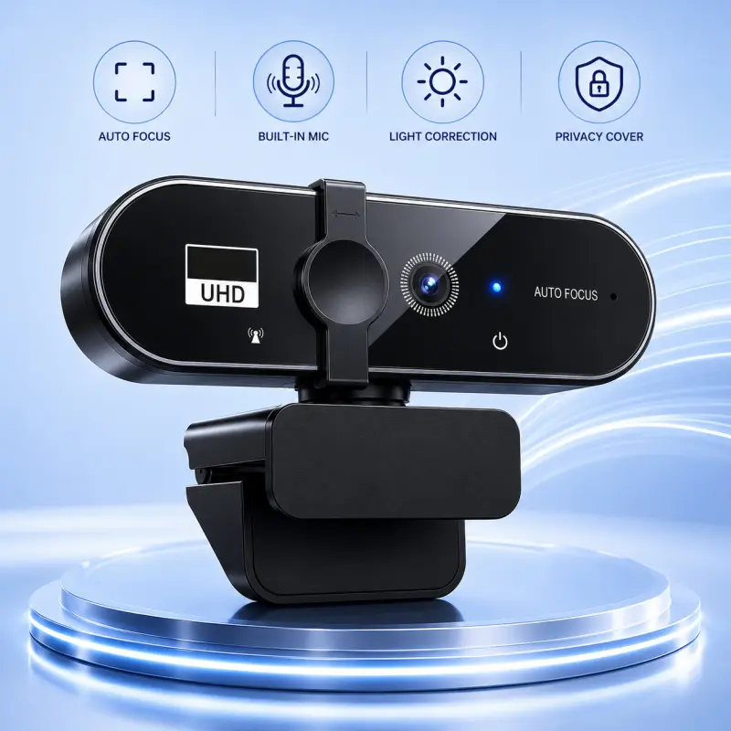 4K/1080P HD Live Webcam with Privacy Shutter, Autofocus USB Camera, Automatic Exposure, 360 Adjustable Webcam for Video Calls & Online Meetings