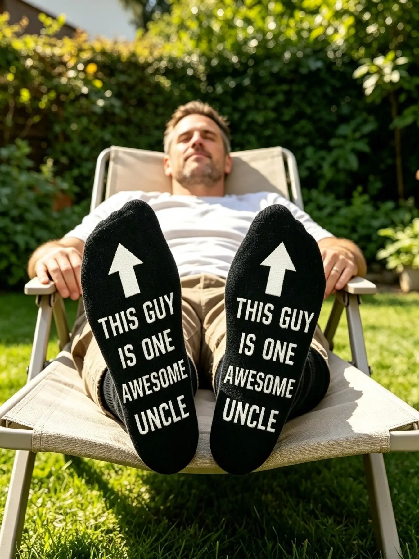 Men's Fun Uncle Theme Print Crew Socks, Perfect for Garden Lounge, Home Relaxation, Family Gatherings, Fall Winter Fashion, Gift Idea