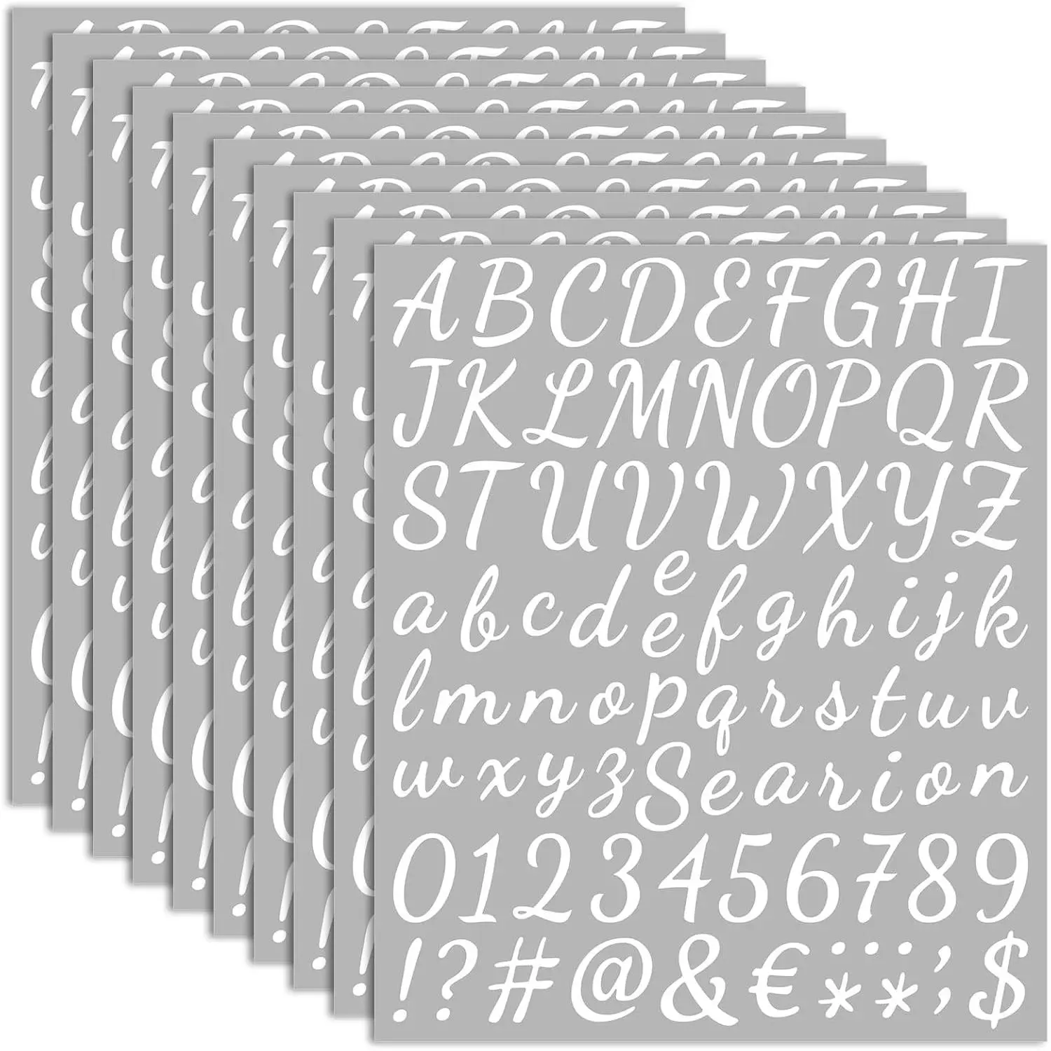 Compact 1-in Small Size Handwritten White Vinyl Self-Adhesive Alphabet Number Letter Stickers (10 Sheets) for Arts Crafts, Outdoor Signs, Wall Decor