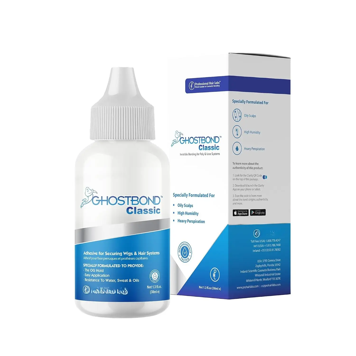 GHOSTBOND Classic   Adhesive 1.3oz - Invisible Wig Bonding Glue: Water & Oil-Resistant, ,  Hold For Secure and -Looking Poly & Lace, Wigs & Toupee Systems