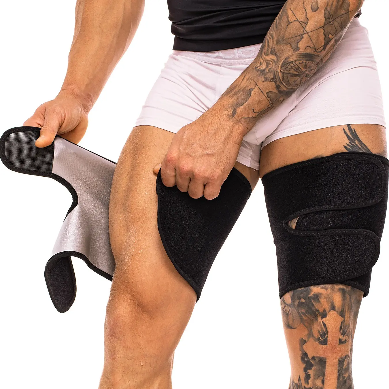 Unisex Sporty Sweat Compression Leggings, Warm and Moisture-Wicking Thigh Girdles, Outdoor Sports Waistband, All Seasons