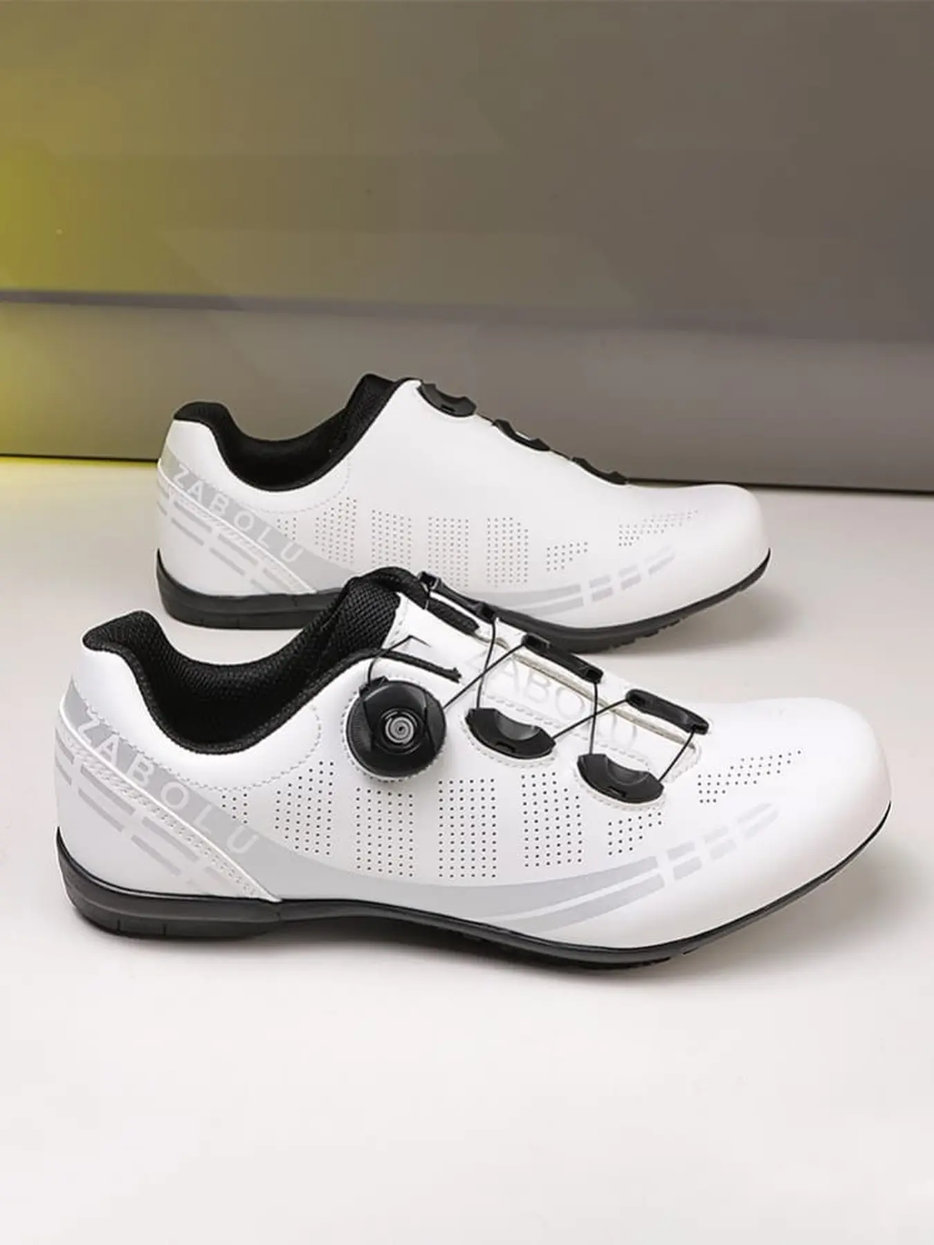 Men Women Pro Road Bike Lock Shoes Breathable Perforated Upper Rotary Buckle Tough Hard Outsole For Long Distance Racing Ride