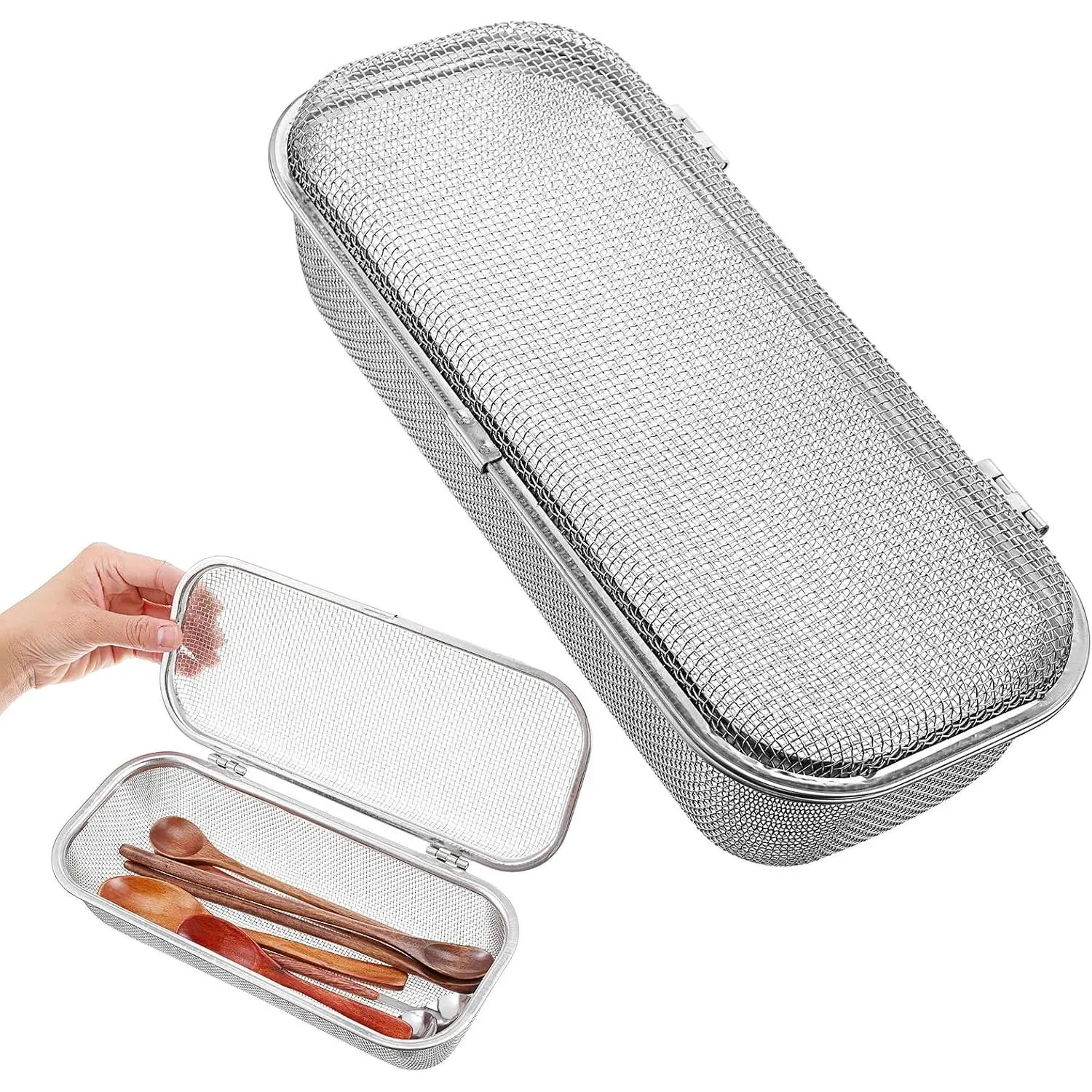 Dishwasher Chopstick Basket for Small Items, Stainless Steel Utensil Holder for Dishwasher with Mesh Design,  Silverware Organizer (10.4" L x 4.5" W x 3" H)