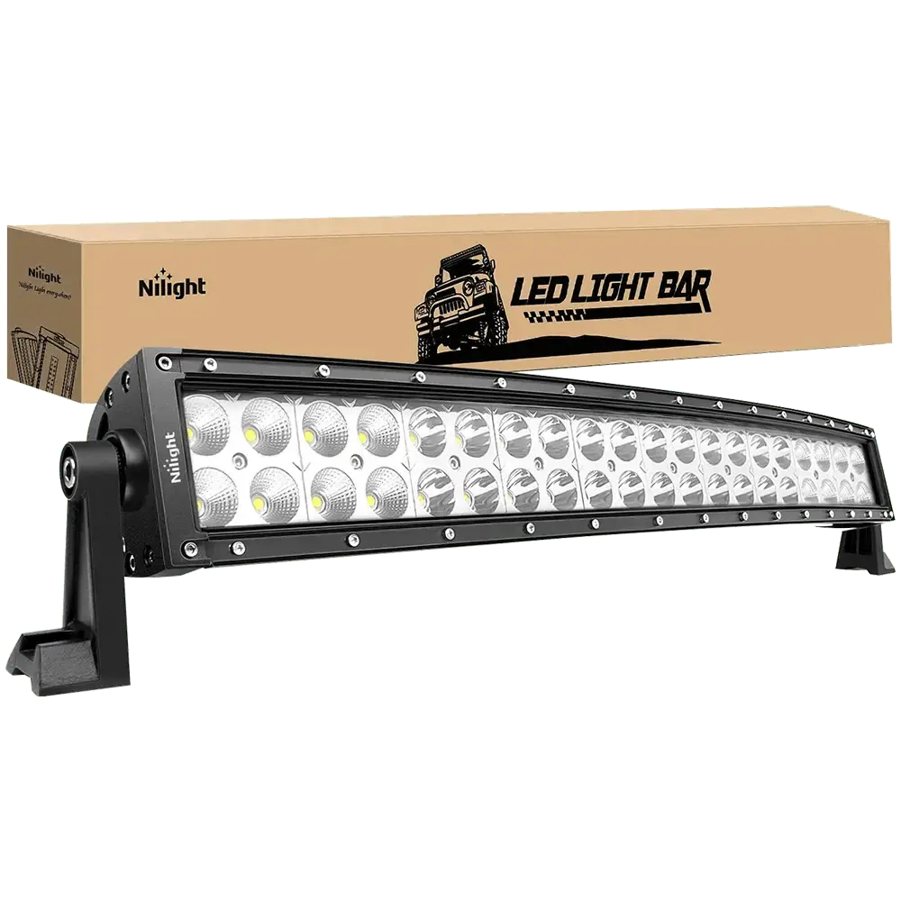 Nilight 1pc 120W 22-Inch Double Row Curved Spot Flood LED Work Light Bar, Aluminum Build, Advanced Chip Tech, 10 Cooling Fans, Adjustable Bracket Mount, Bright White Illumination, Broad Viewing Area, -40~85°C Operating Temp, IP67 Led Work Lights, 1Pc 120W