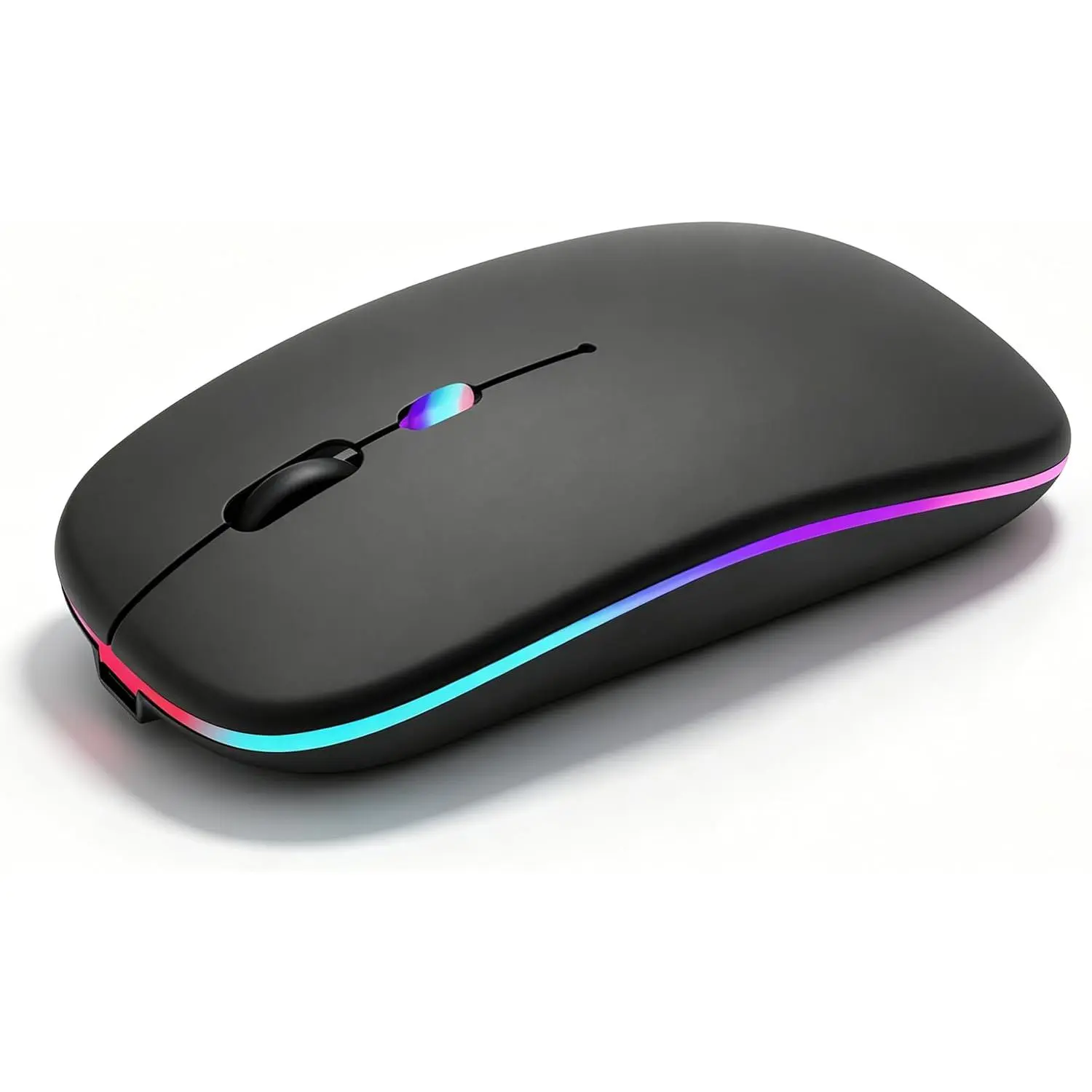 Multi-Device Rechargeable Wireless Mouse with 5.2&2.4G Mode Switcher, Long Standby, Silent Click, Ultra-Thin Size, LED Lights, Portable for Laptop, PC (Matte Black), Usb Wireless