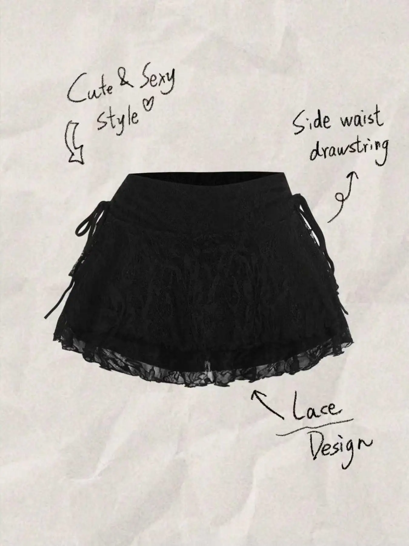 Lace Side Drawstring Ruffle Skirt, Y2K Sweet & Spicy Style, Low Waist Mini Dress, Perfect for Night Out, Music Fest, Streetwear